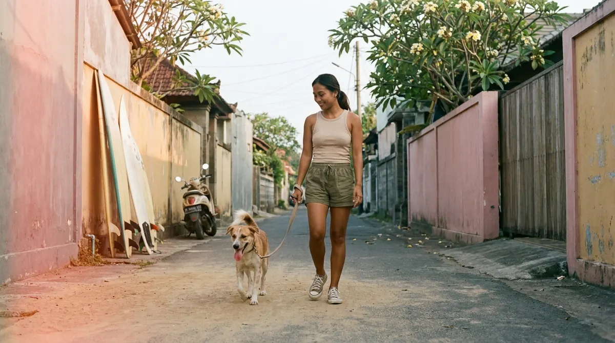Dog staying home in Bali instead of boarding — sleeping peacefully by an open door