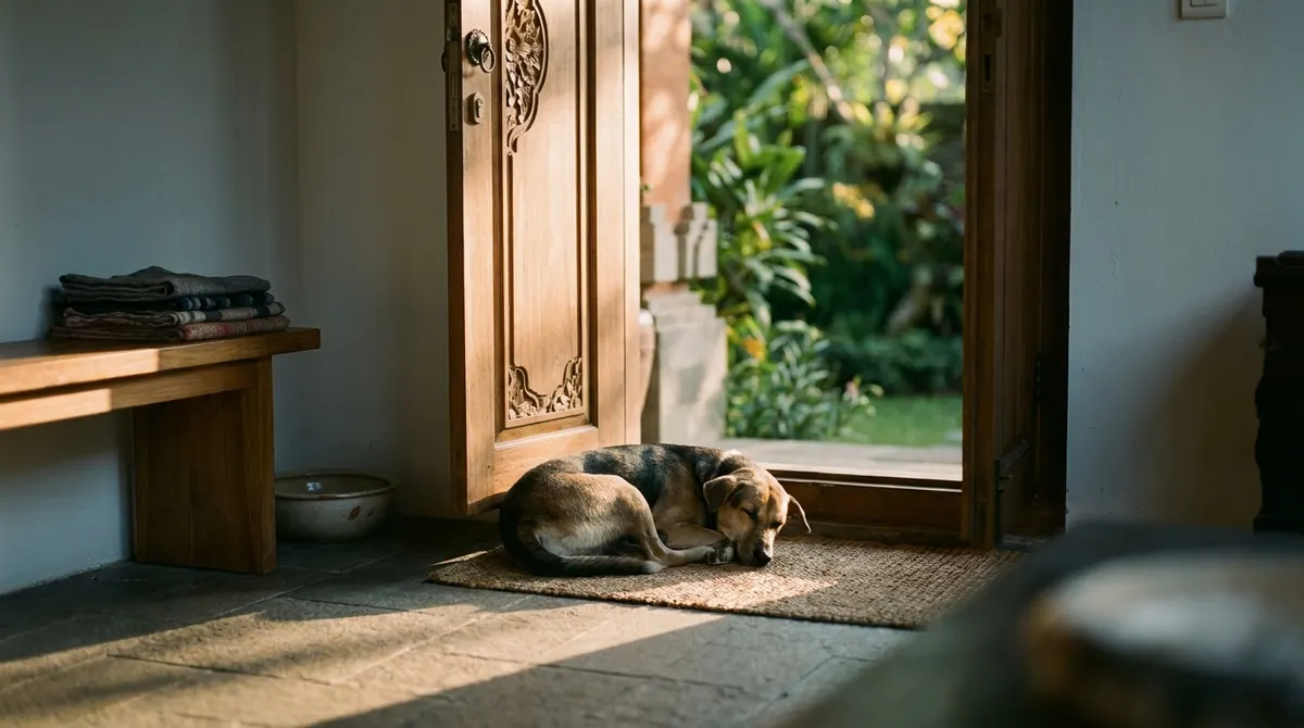 Solo dog walking in Bali vs dog daycare — a dog enjoying a one-on-one walk with its walker